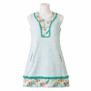 Cabana Life Women Sleeveless Tunic Dress Large Aqua Floral Beach Resort Pockets